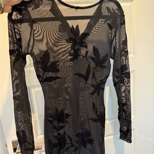 Elegant Black Sheer Floral Dress